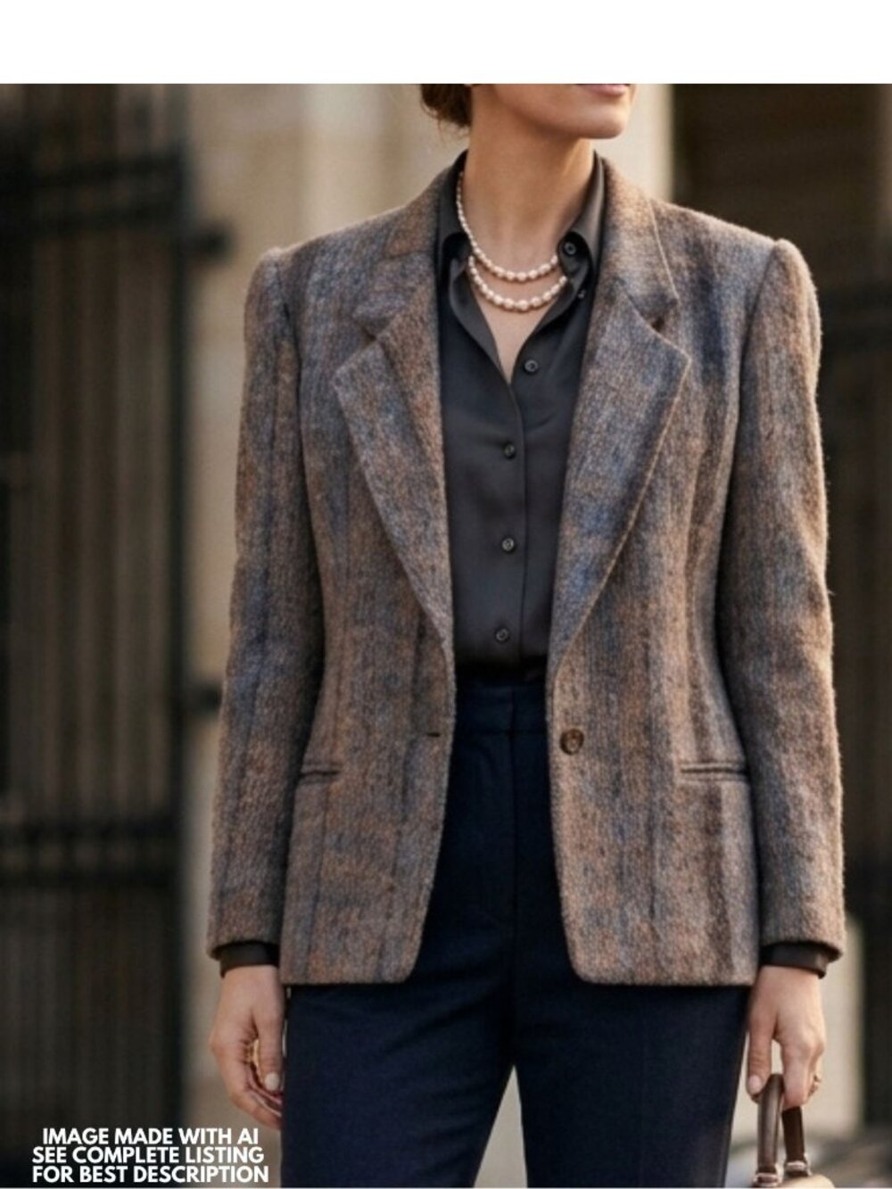Vintage Bespoke Mohair Jacket M Fitted Blazer Fuzzy Cozy Neutral Stripes